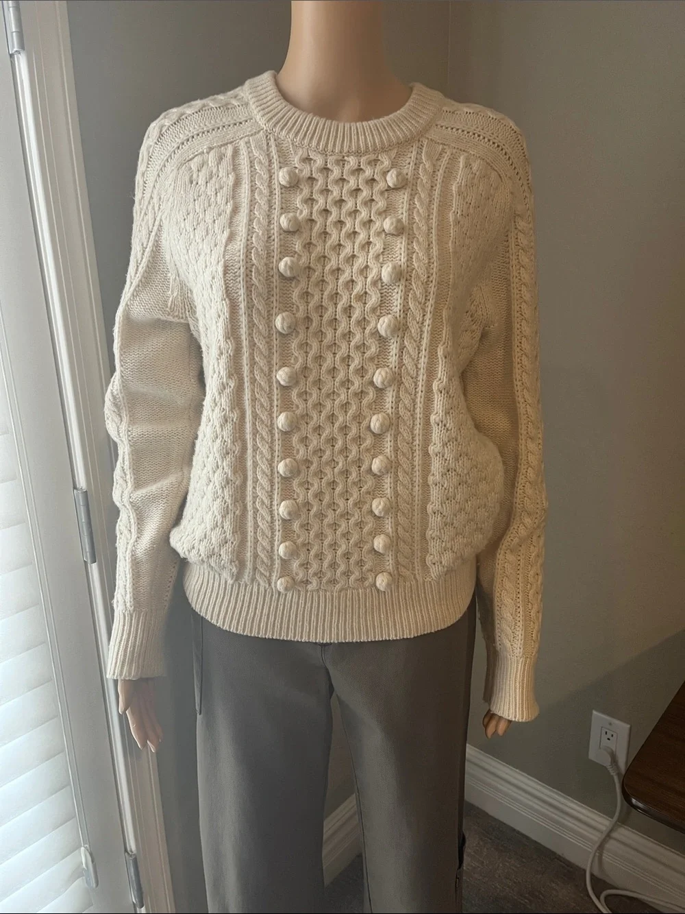 J. Crew Cream Cable-Knit Crew Sweater M